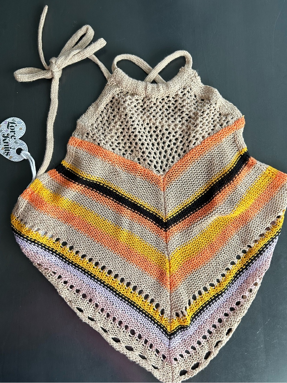 ✨ NWT Love Knits NYC Boho Chevron Crochet Halter Top XL